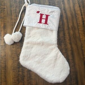 White Christmas Stocking with Red Initial